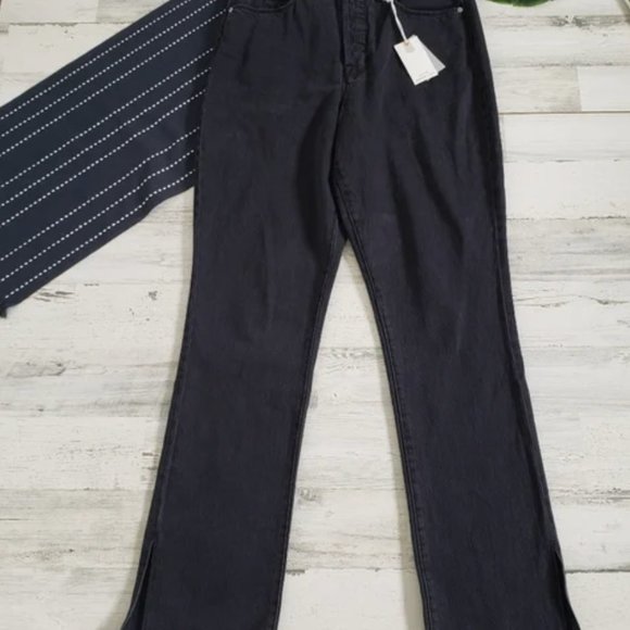 Good American| Good Boy Ripped High Waist Split Hem Jeans Black NWT Size 6/28 - Picture 3 of 7
